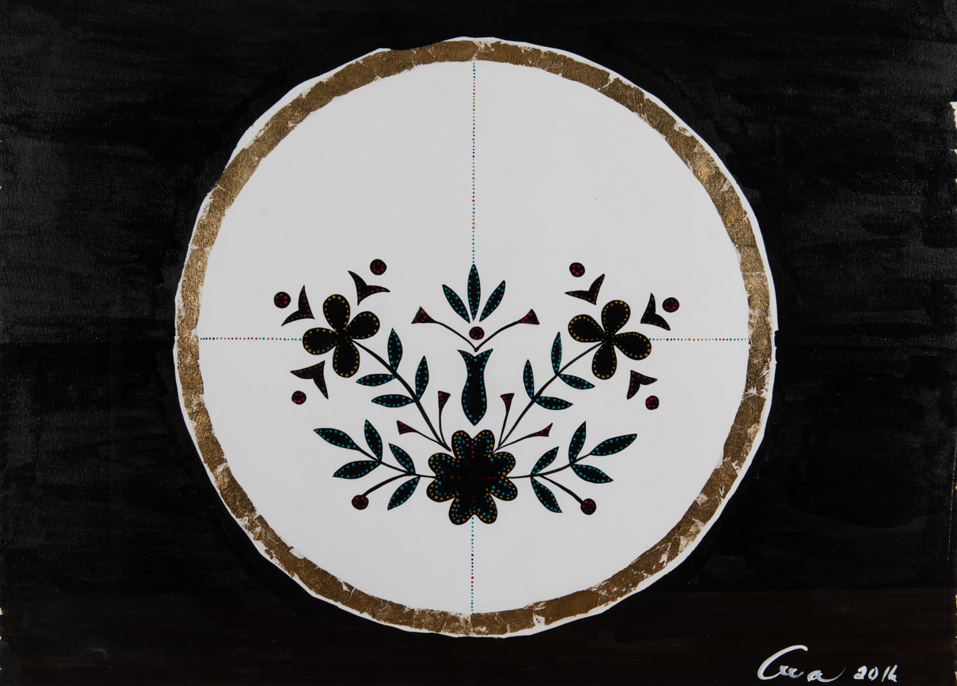 Eruoma Awashish - Flowers on Black Background and Golden Circle