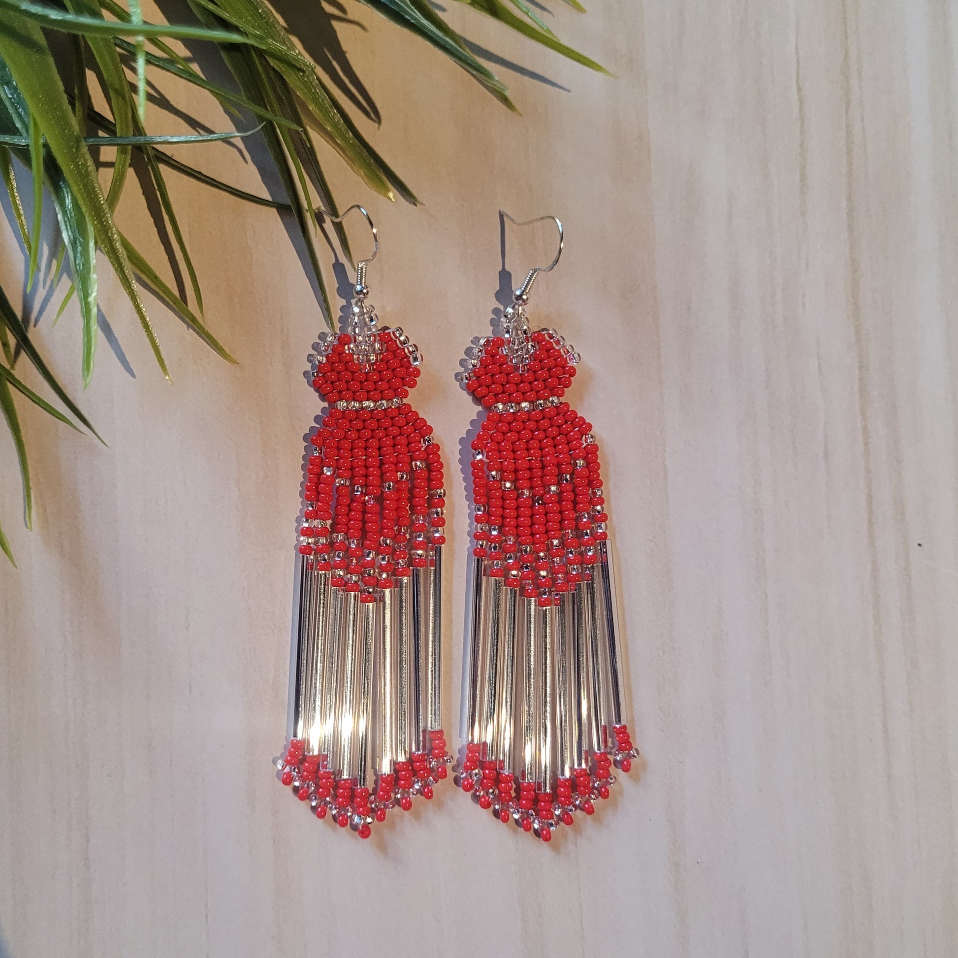 beaded dress earrings Red Dress Beaded Earrings: Fringe Beadwork, Dangle