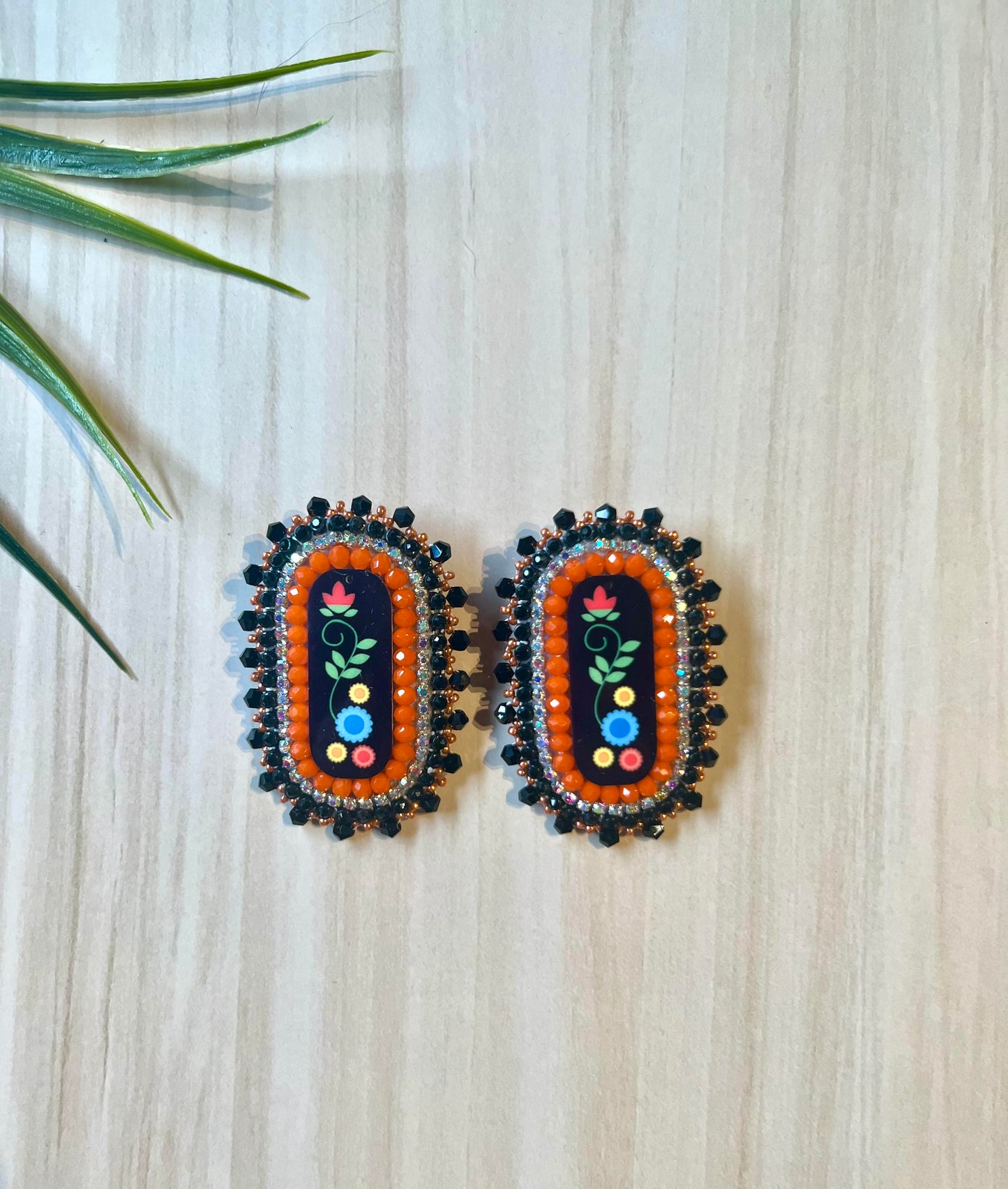 Square shaped beaded earrings