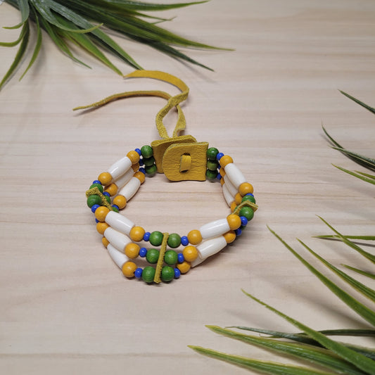 Bracelet de billes de bois vertes et jaunes