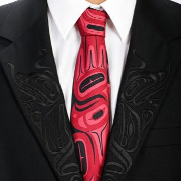 Red tie with Haida designs