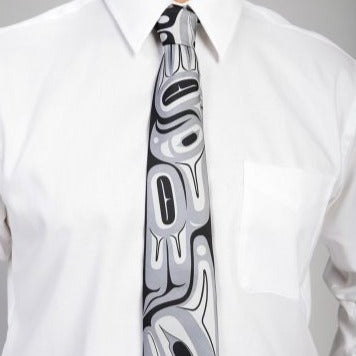 Grey tie with Haida designs